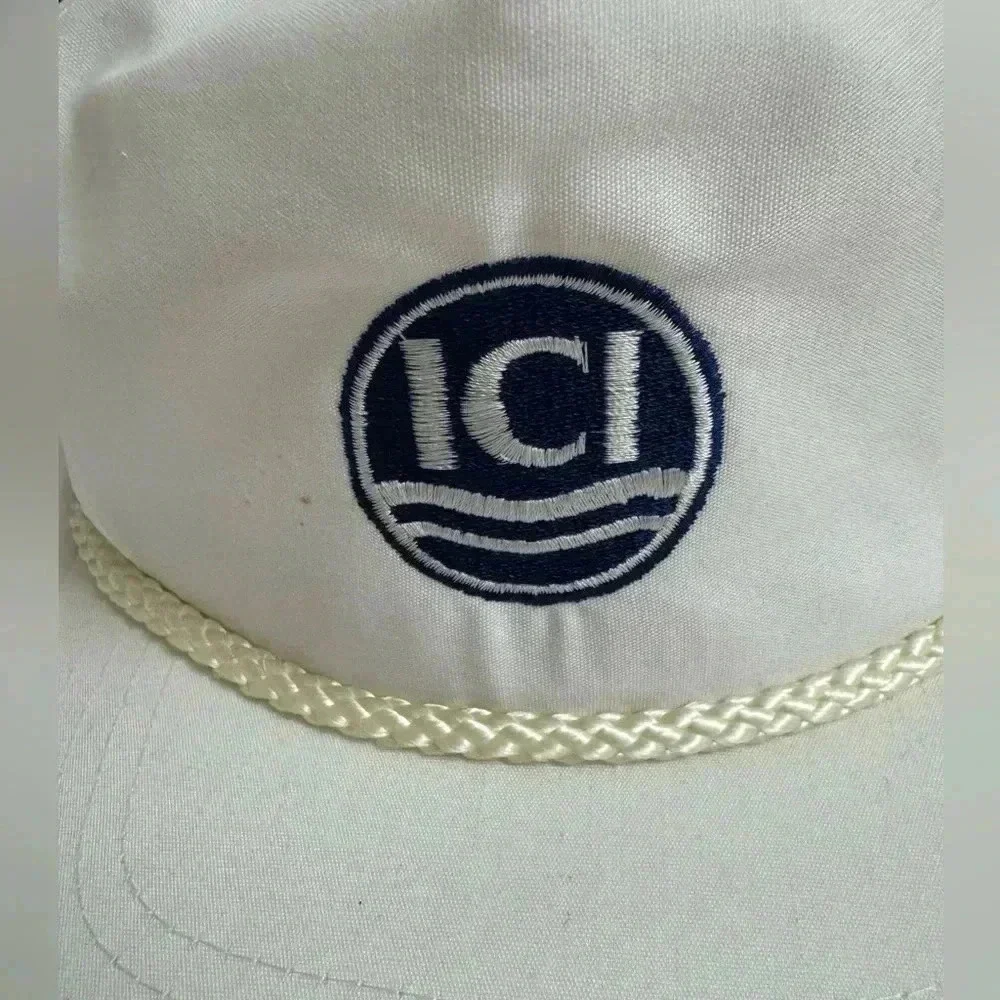 Vintage ICI White Rope Hat Cap Snap Back Trucker Hat Sportcap
